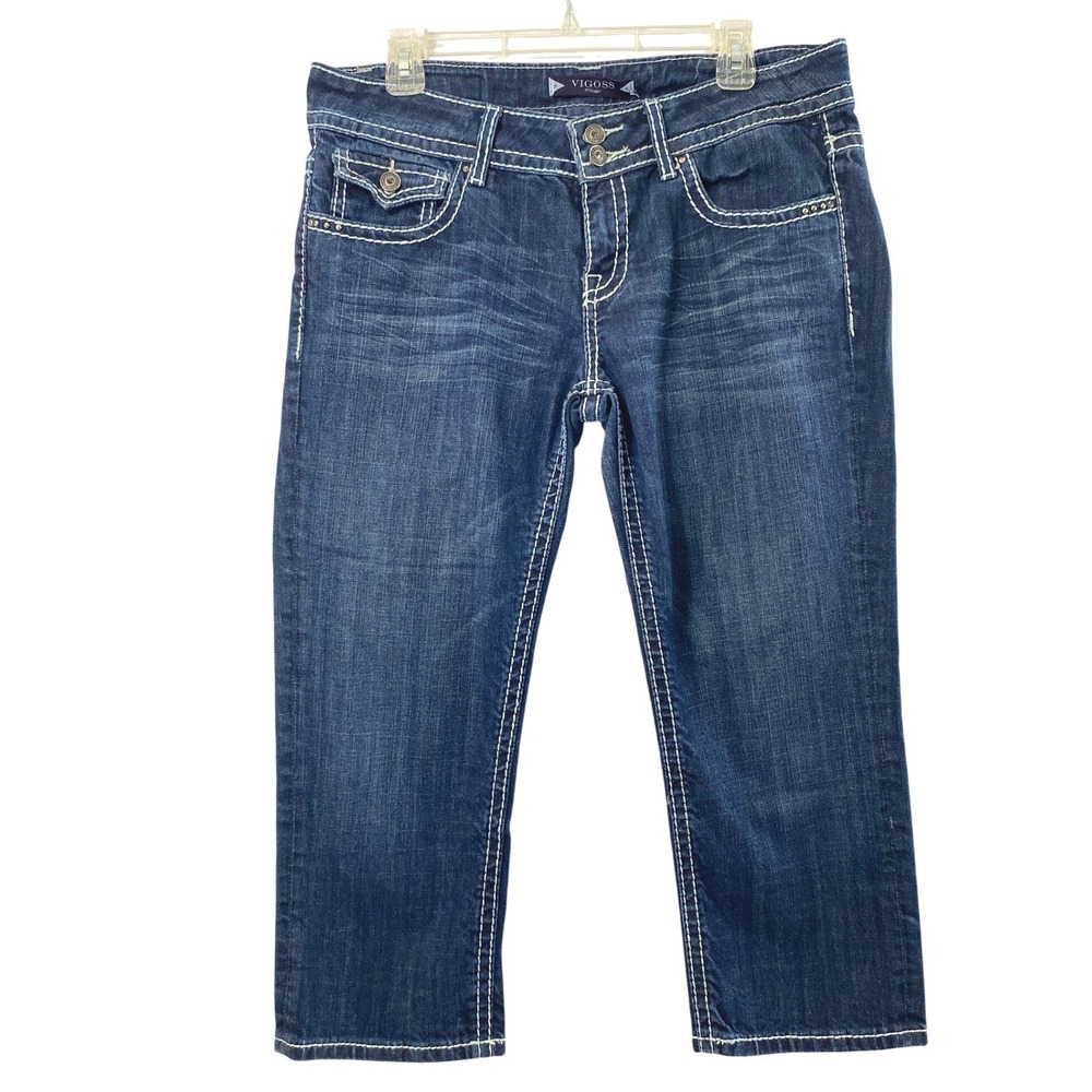 Vigoss Capri Jeans‎ Womens 31 Dark Wash Contrast Stitch Embellished Y2K Denim